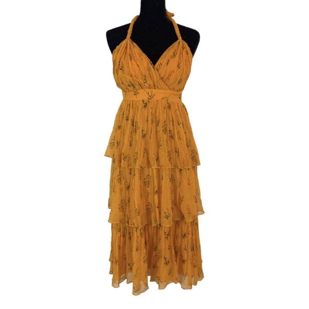 Anthropologie GUAPA Pamela Halter Midi Dress in Orange Mot - Size 2
